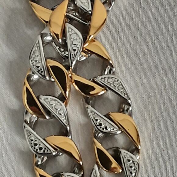 BlackJack! Chunky Stainless Steel Chain Bracelet Gold And Silver Two Tone Links - Picture 8 of 10